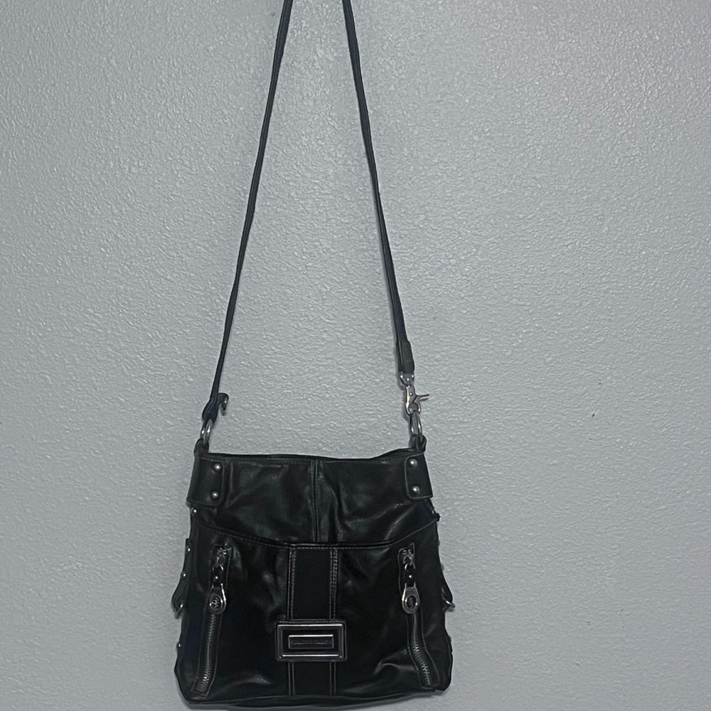 Franco Sarto Black Crossbody Bag with Silver Hardware
